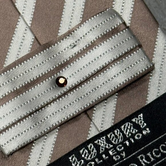 Stefano Ricci Tie "Luxury Collection" Striped Silk Made in Italy Satin Gold 4" - Picture 7 of 11